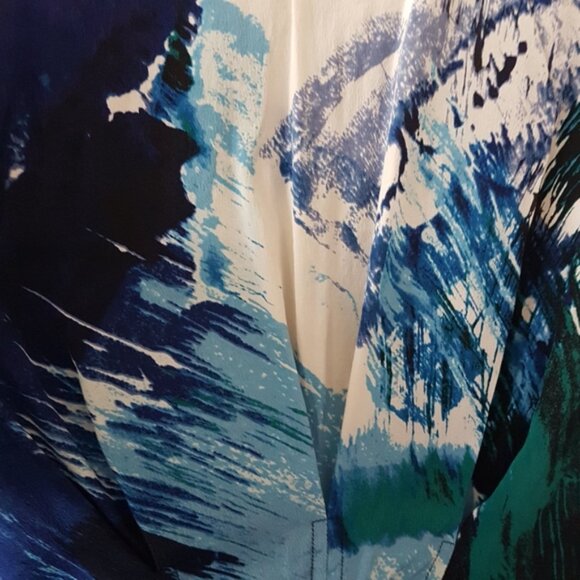 BCBG Maxazria Silk Jayne Abstract Print Short Sleeve Blouse Multi Color Top Sz S - Picture 7 of 10